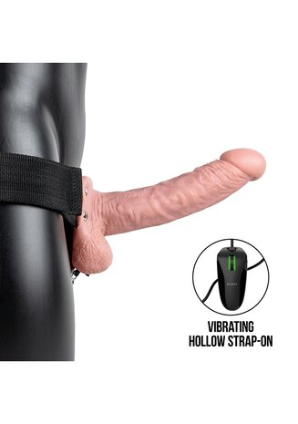 Vibrerende Holle Strap-On met Ballen - 18 cm